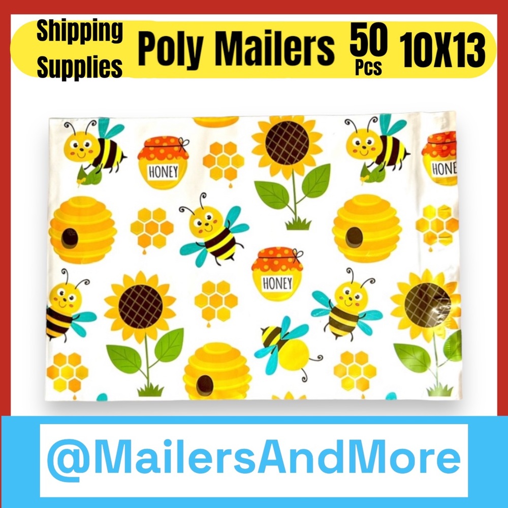 50 10X13 Poly Mailers Honey Bee Sunflower, Shipping Envelopes PRICE IS FIRM - Picture 2 of 3